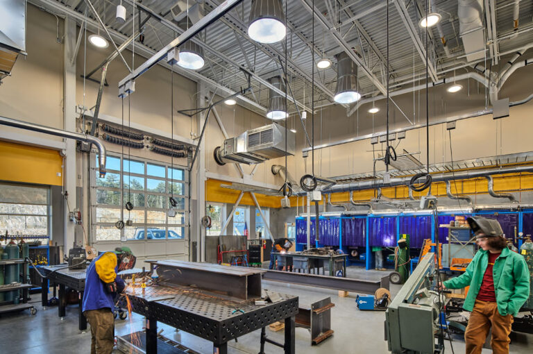 A photo of the welding shop at Morse High School and Bath Regional Technical and Career Center