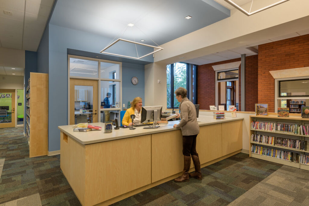 Circulation desk at Weeks Library