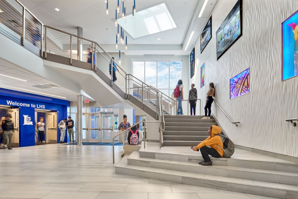 Gallery and stairwell at Lewiston High School
